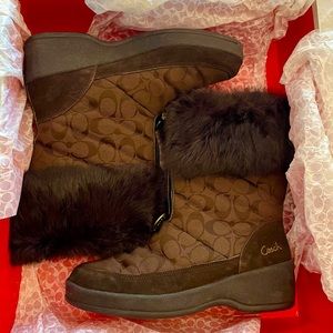 Genuine Coach boots with fur, size 10M. Rich brown with gold accents. Gorgeous!